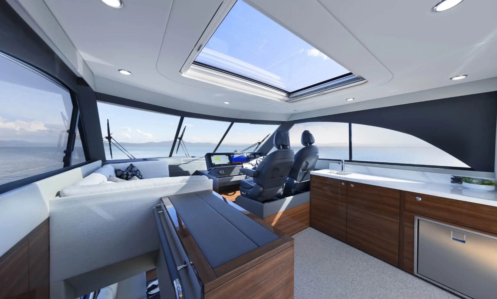 Maritimo yacht interior with air conditioning and refrigeration systems